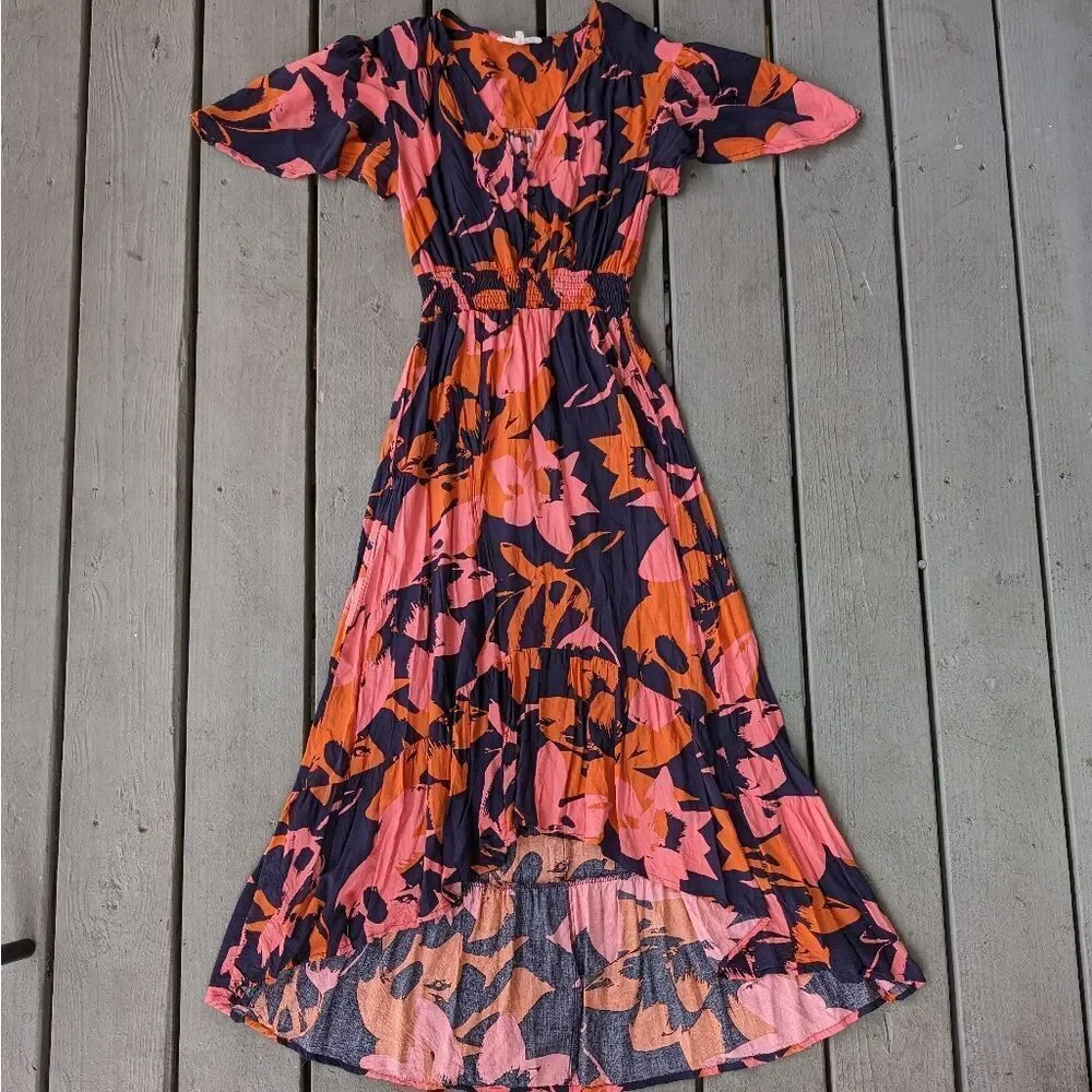 Abel The Label Anthropologie Multicolor Clare Floral High Low Midi Dress Size‎ S